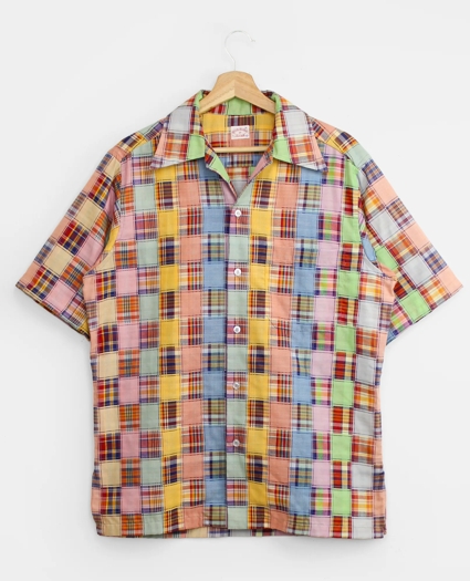 Vintage Woven Faux Patchwork Camp Collar Short-Sleeved Shirt, 1970s, M, image 1