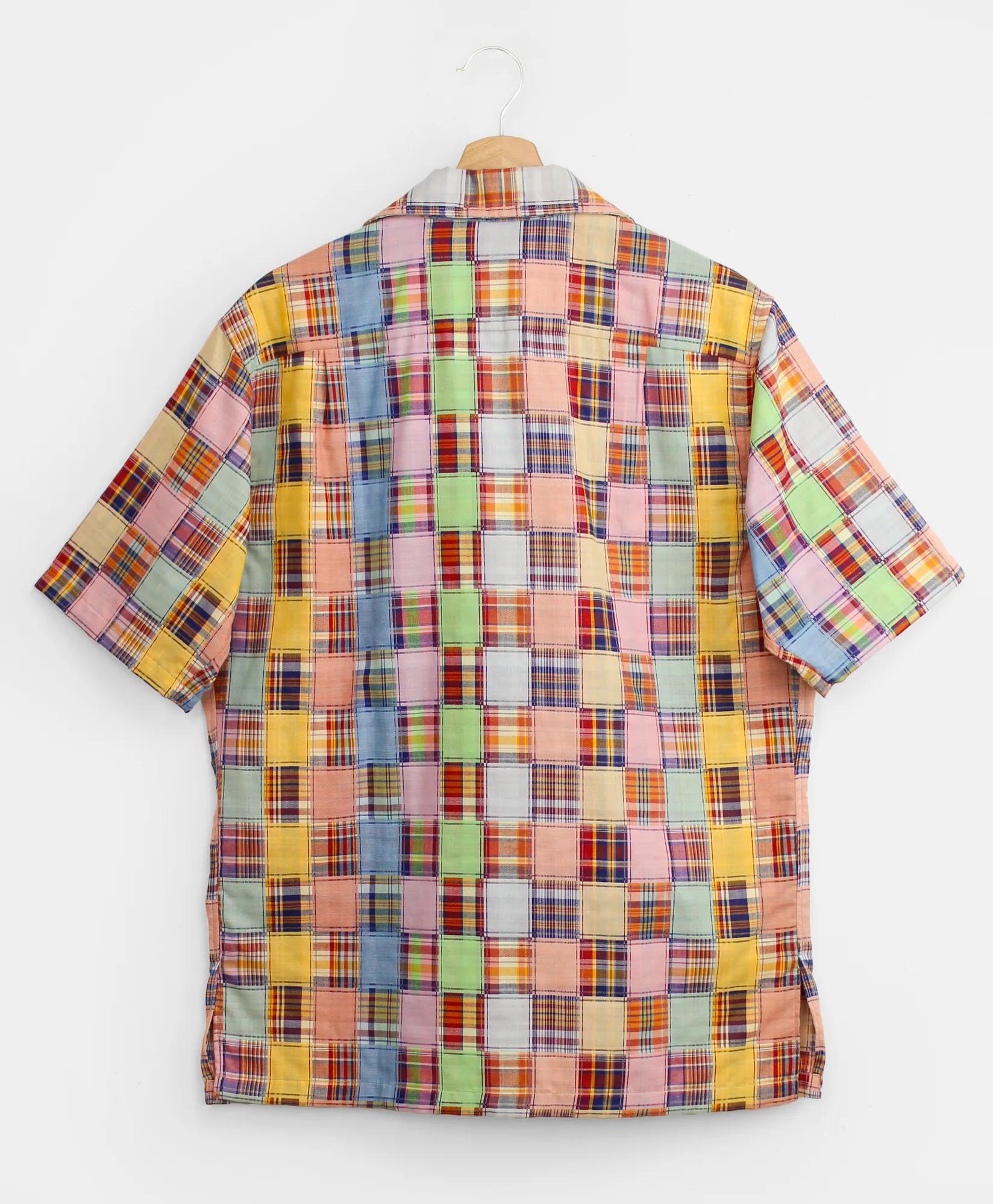 Vintage Woven Faux Patchwork Camp Collar Short-Sleeved Shirt, 1970s, M, image 2