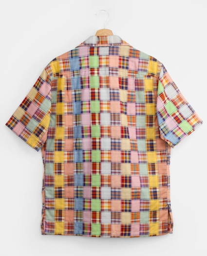 Vintage Woven Faux Patchwork Camp Collar Short-Sleeved Shirt, 1970s, M, image 2