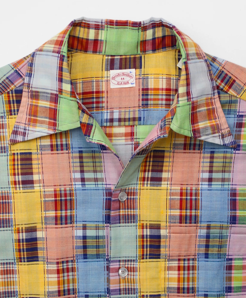 Vintage Woven Faux Patchwork Camp Collar Short-Sleeved Shirt, 1970s, M, image 3