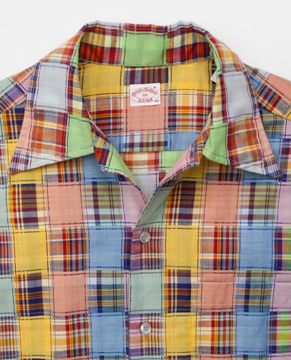 Vintage Woven Faux Patchwork Camp Collar Short-Sleeved Shirt, 1970s, M, image 3