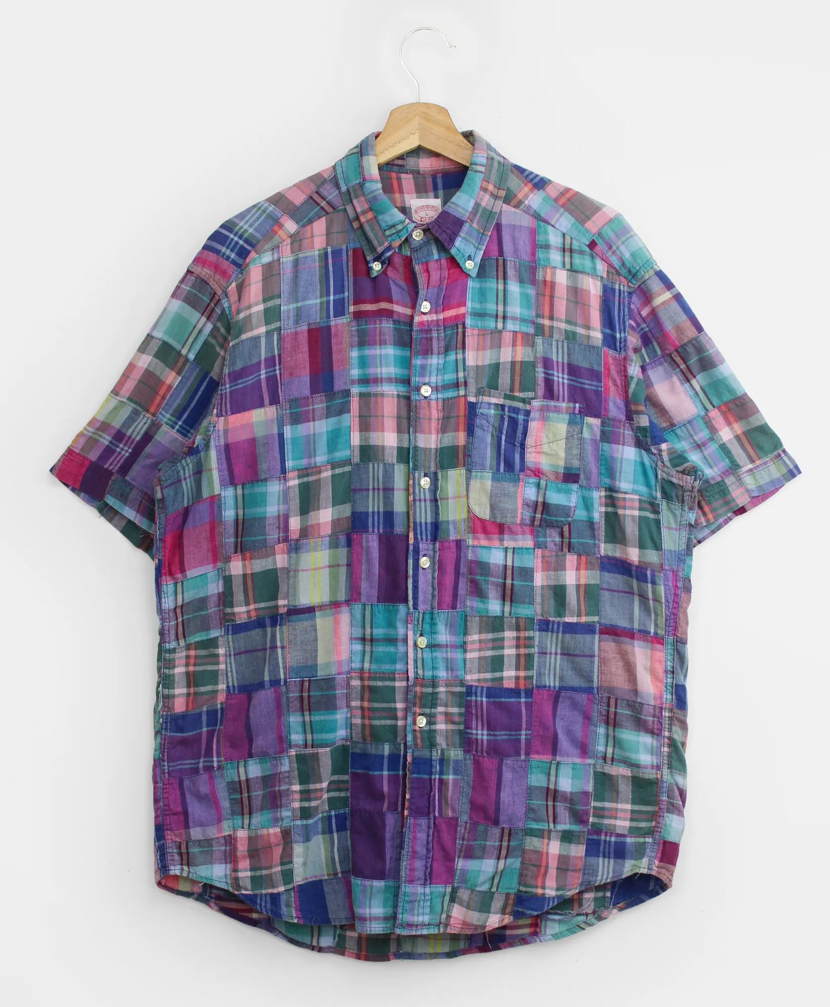 Vintage Patchwork Madras Short-Sleeved Shirt, 1990s, L, image 1