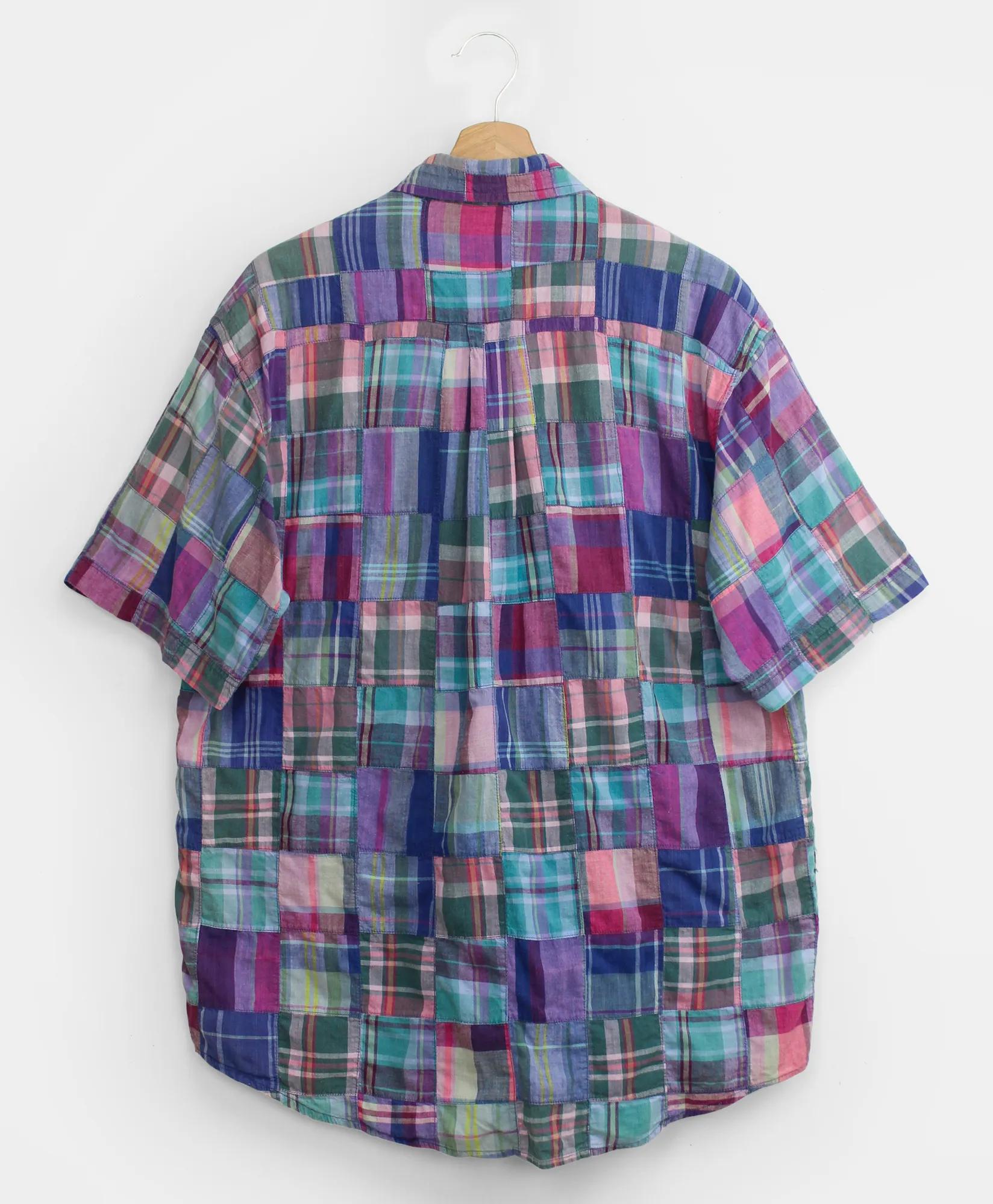 Vintage Patchwork Madras Short-Sleeved Shirt, 1990s, L, image 2