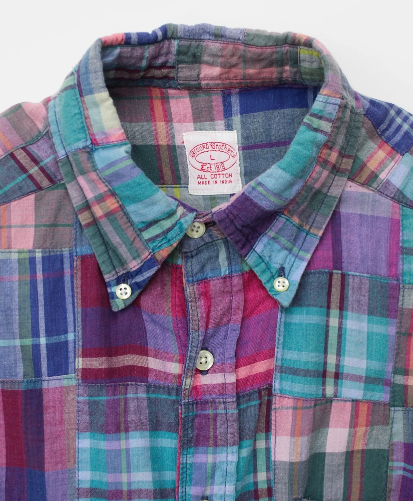 Vintage Patchwork Madras Short-Sleeved Shirt, 1990s, L, image 3