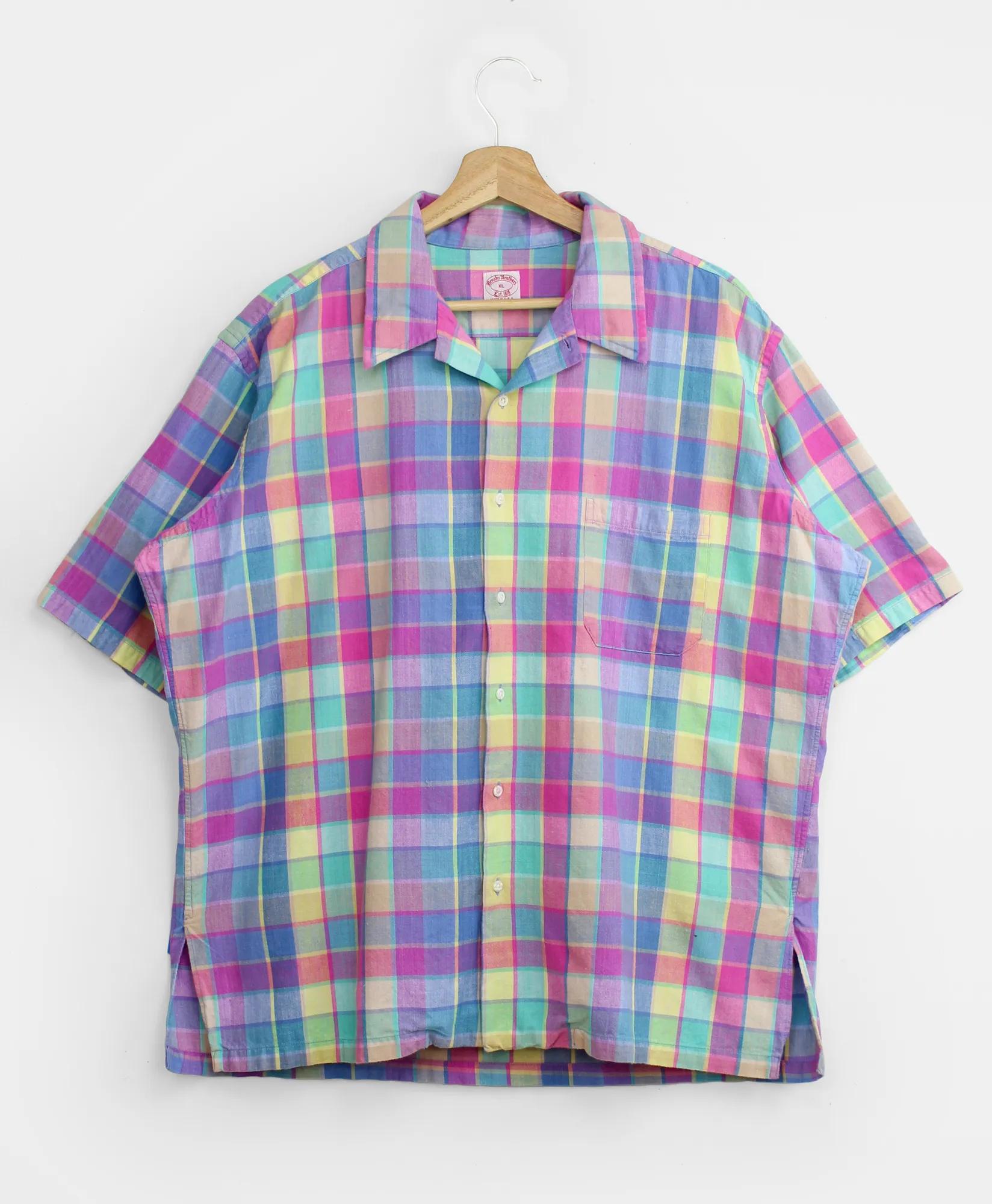 Vintage Madras Camp Collar Short-Sleeved Shirt, 1980s, XL, image 1