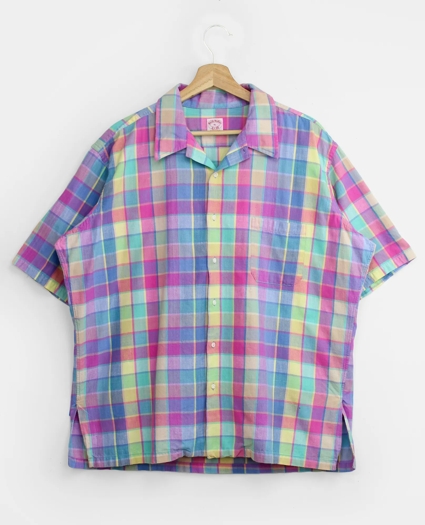 Vintage Madras Camp Collar Short-Sleeved Shirt, 1980s, XL, image 1