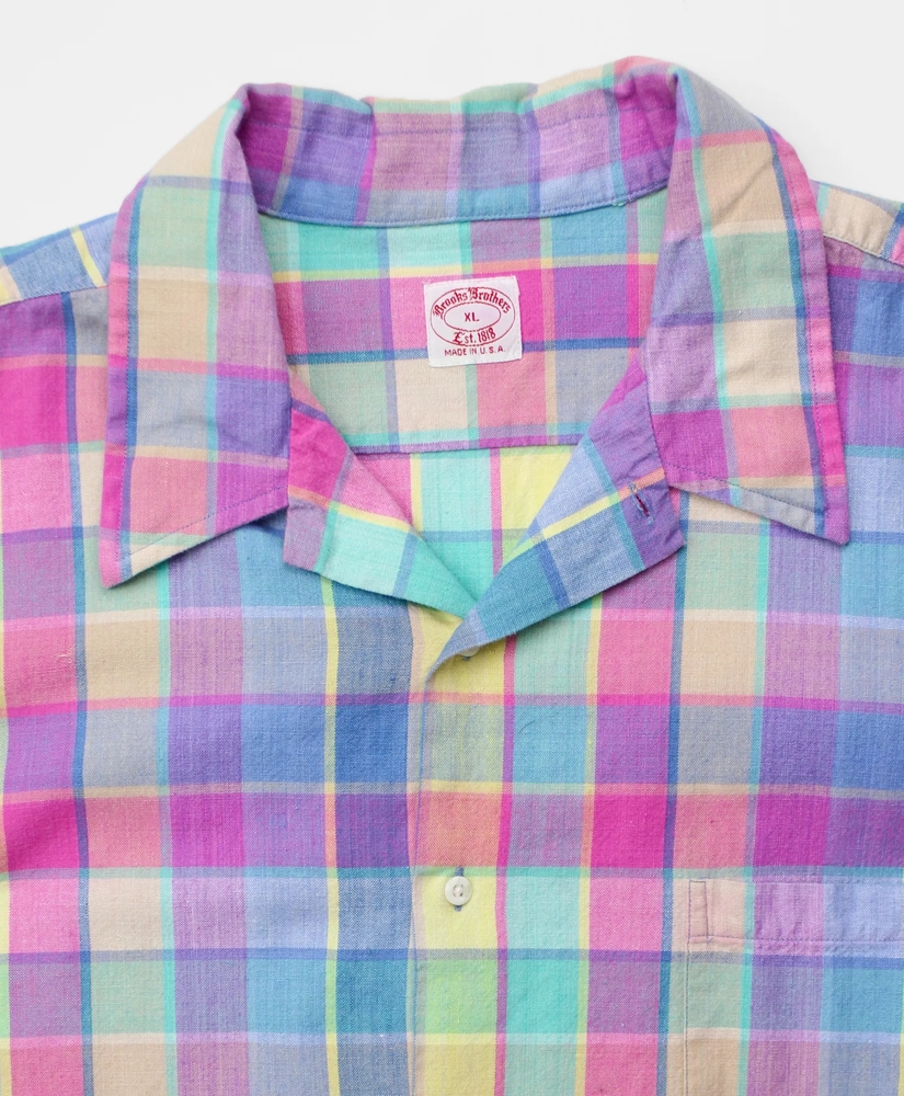 Vintage Madras Camp Collar Short-Sleeved Shirt, 1980s, XL, image 3