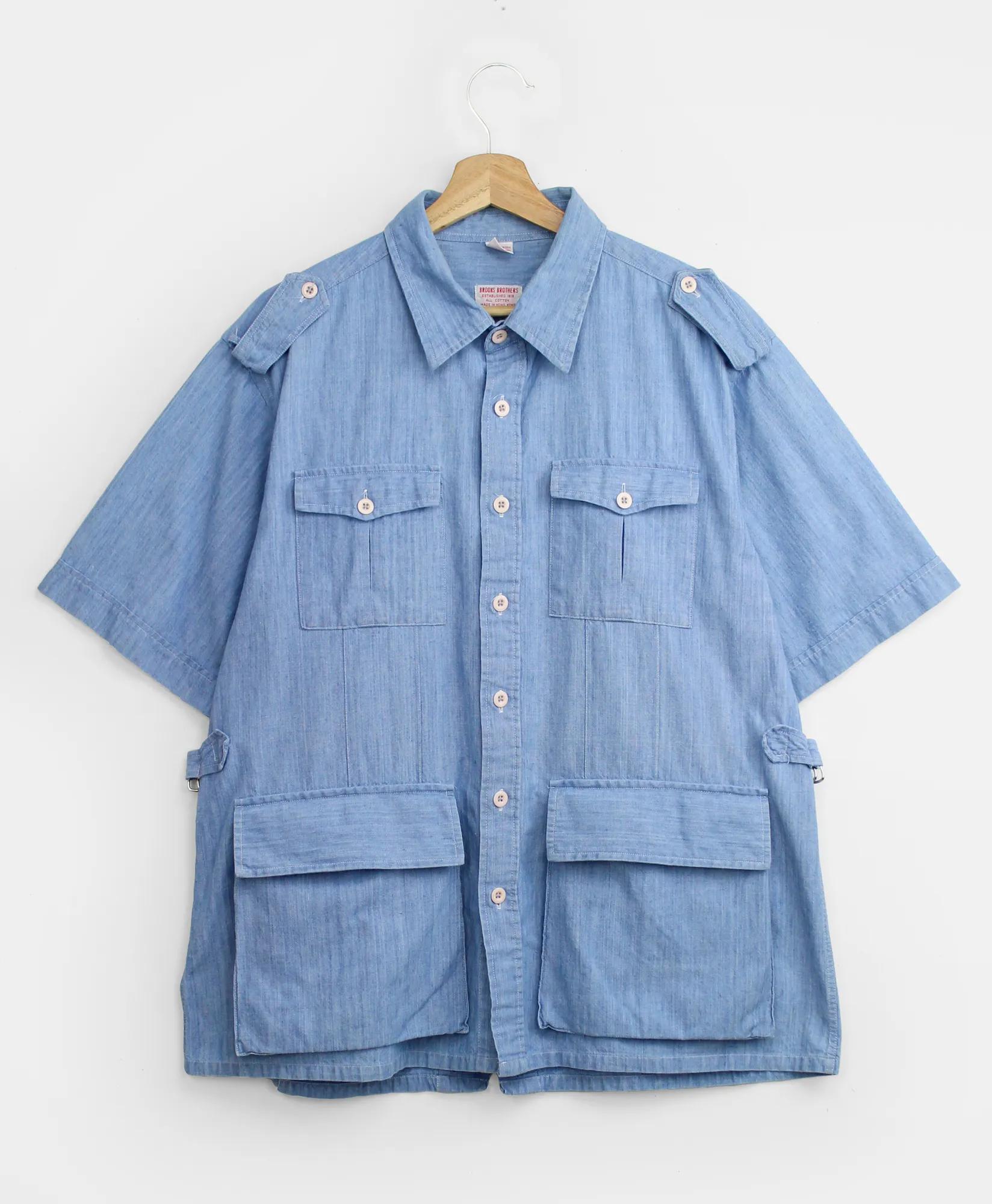 Vintage Chambray Short-Sleeved Safari Shirt Jacket, 1970s-1980s, L, image 1