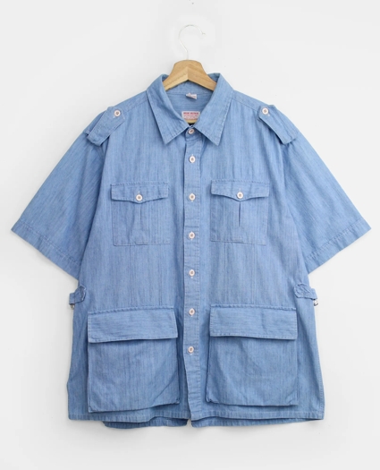 Vintage Chambray Short-Sleeved Safari Shirt Jacket, 1970s-1980s, L, image 1
