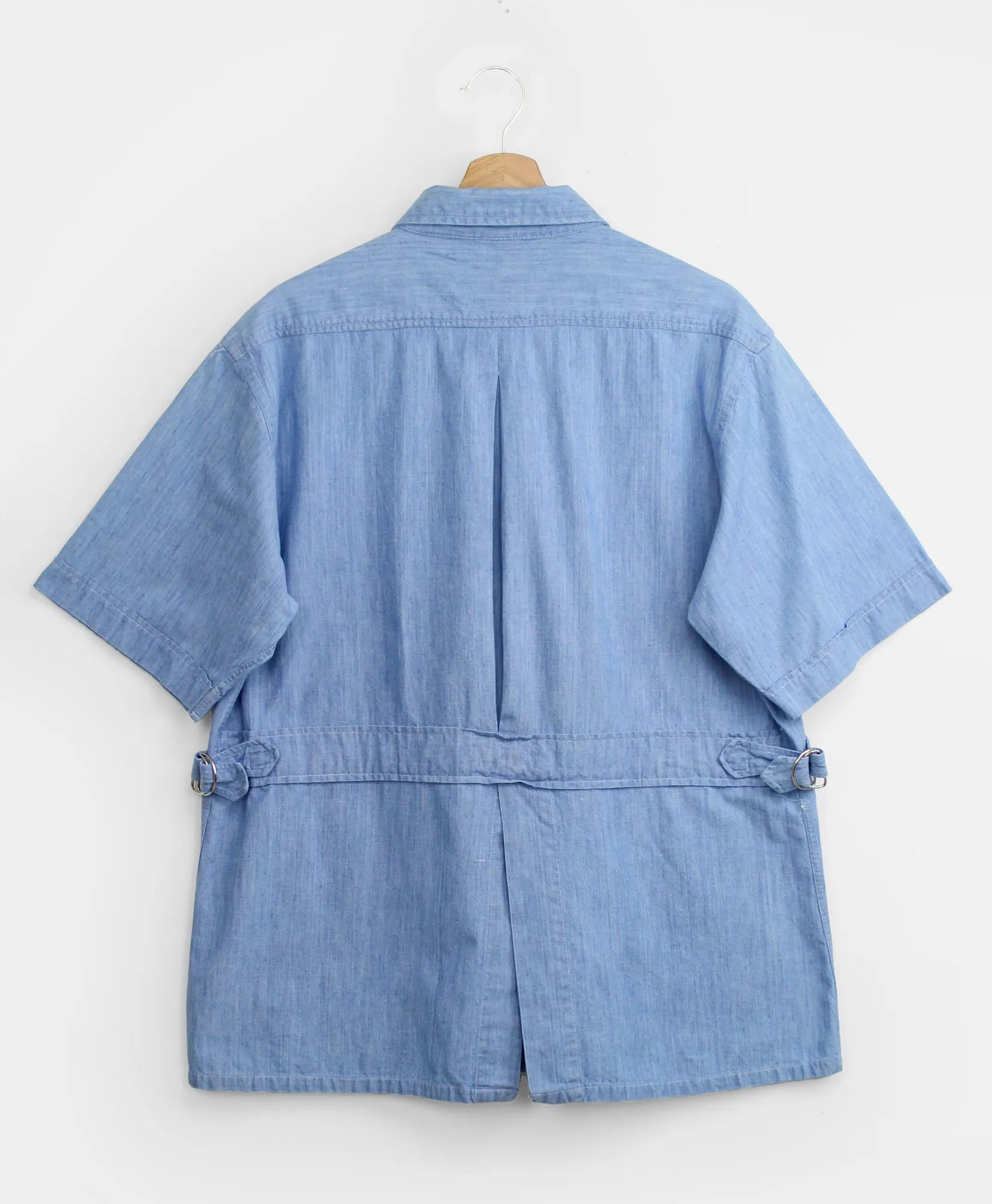 Vintage Chambray Short-Sleeved Safari Shirt Jacket, 1970s-1980s, L, image 2