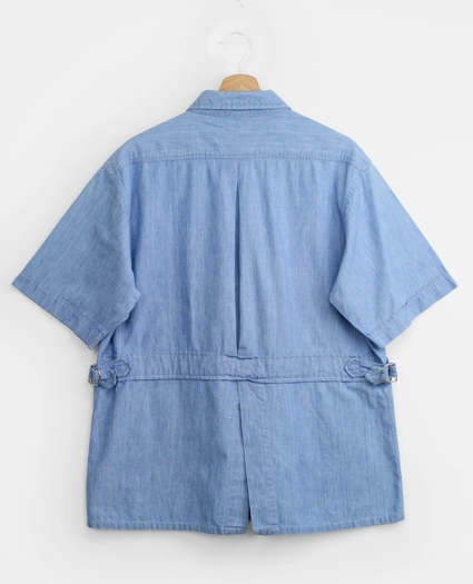 Vintage Chambray Short-Sleeved Safari Shirt Jacket, 1970s-1980s, L, image 2