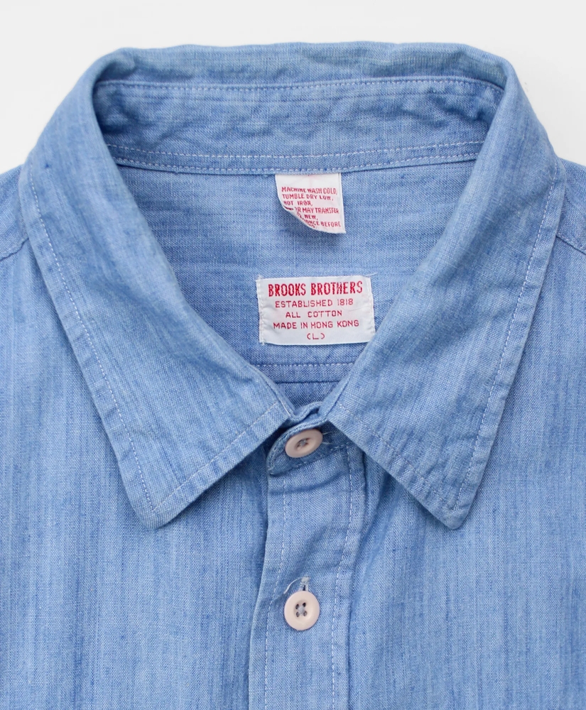 Vintage Chambray Short-Sleeved Safari Shirt Jacket, 1970s-1980s, L, image 3
