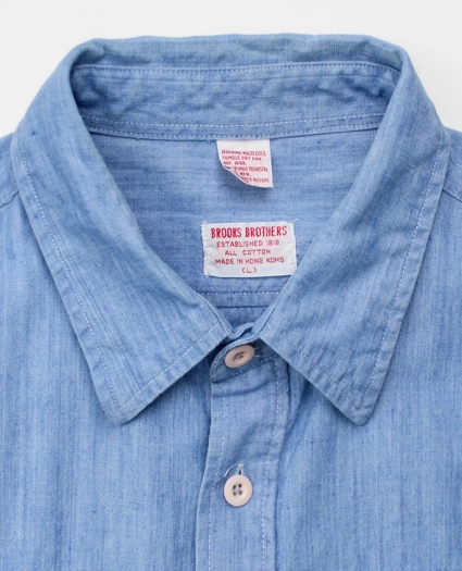 Vintage Chambray Short-Sleeved Safari Shirt Jacket, 1970s-1980s, L, image 3