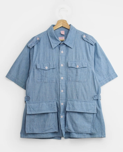 Vintage Chambray Short-Sleeved Safari Shirt Jacket, 1970s - 1980s, L, image 1