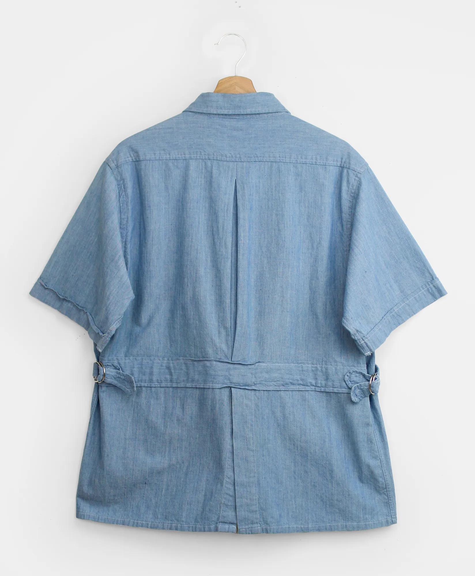 Vintage Chambray Short-Sleeved Safari Shirt Jacket, 1970s - 1980s, L, image 2