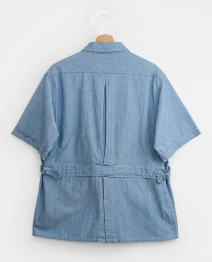Vintage Chambray Short-Sleeved Safari Shirt Jacket, 1970s - 1980s, L, image 2