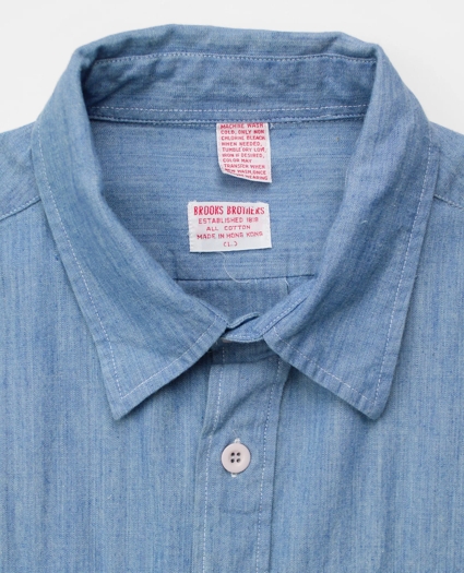 Vintage Chambray Short-Sleeved Safari Shirt Jacket, 1970s - 1980s, L, image 3