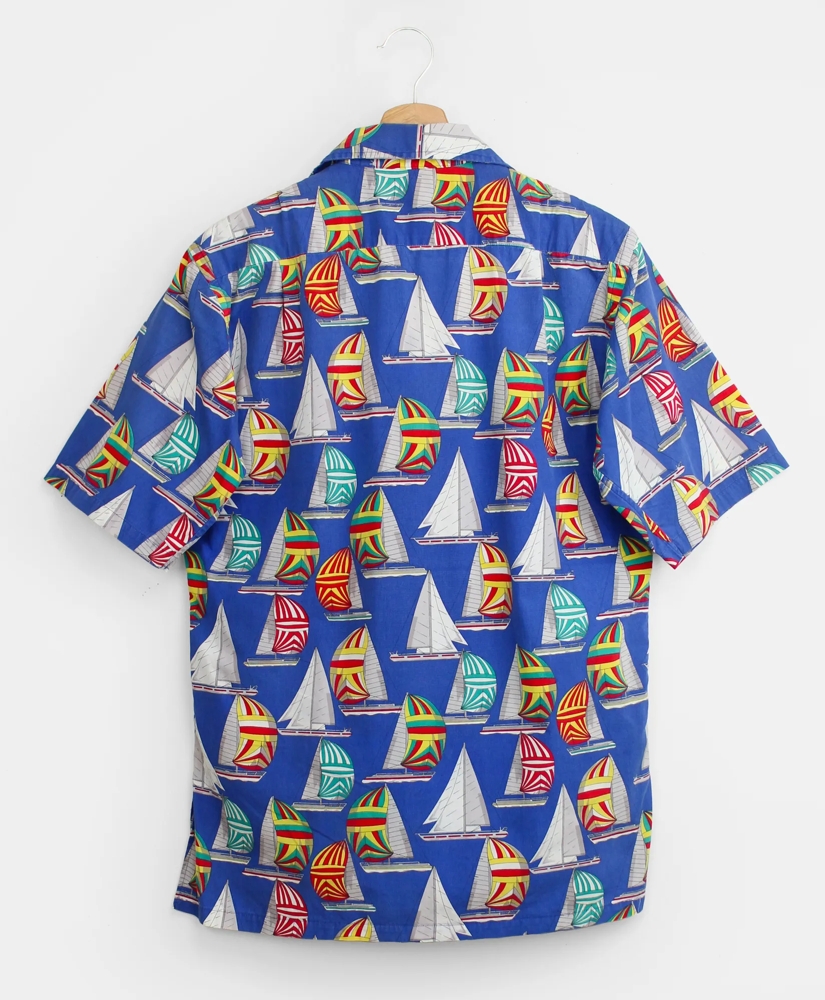 Vintage Sailboat Print Camp Collar Short-Sleeved Shirt, 1980s, S, image 2