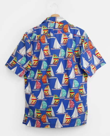 Vintage Sailboat Print Camp Collar Short-Sleeved Shirt, 1980s, S, image 2