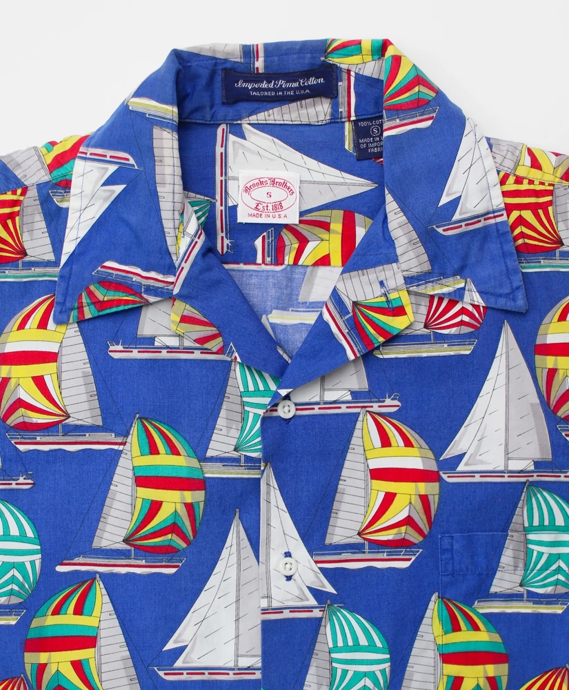 Vintage Sailboat Print Camp Collar Short-Sleeved Shirt, 1980s, S, image 3