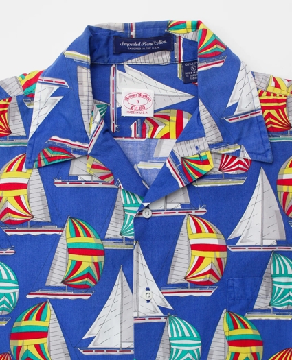 Vintage Sailboat Print Camp Collar Short-Sleeved Shirt, 1980s, S, image 3