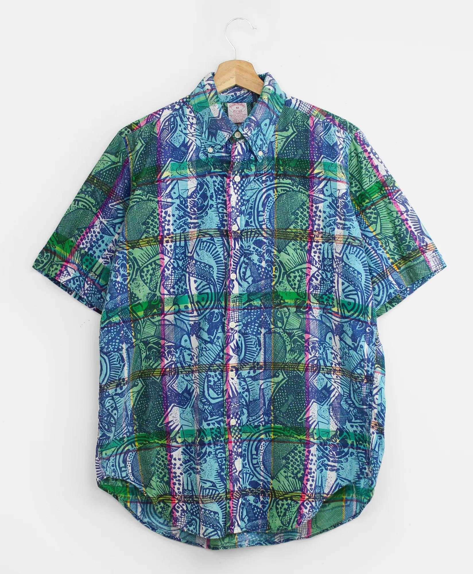 Vintage Block Print Madras Short-Sleeved Shirt, 1990s, M, image 1
