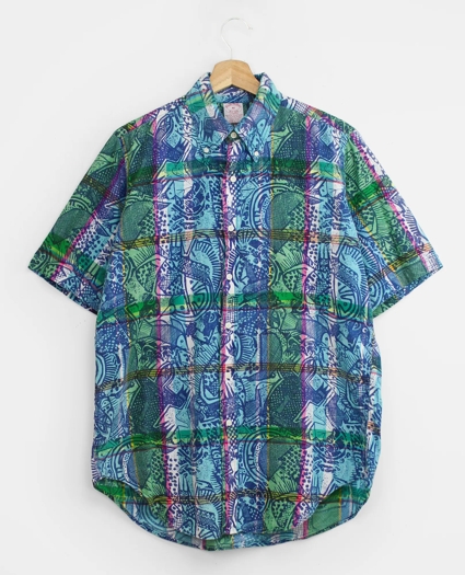 Vintage Block Print Madras Short-Sleeved Shirt, 1990s, M, image 1