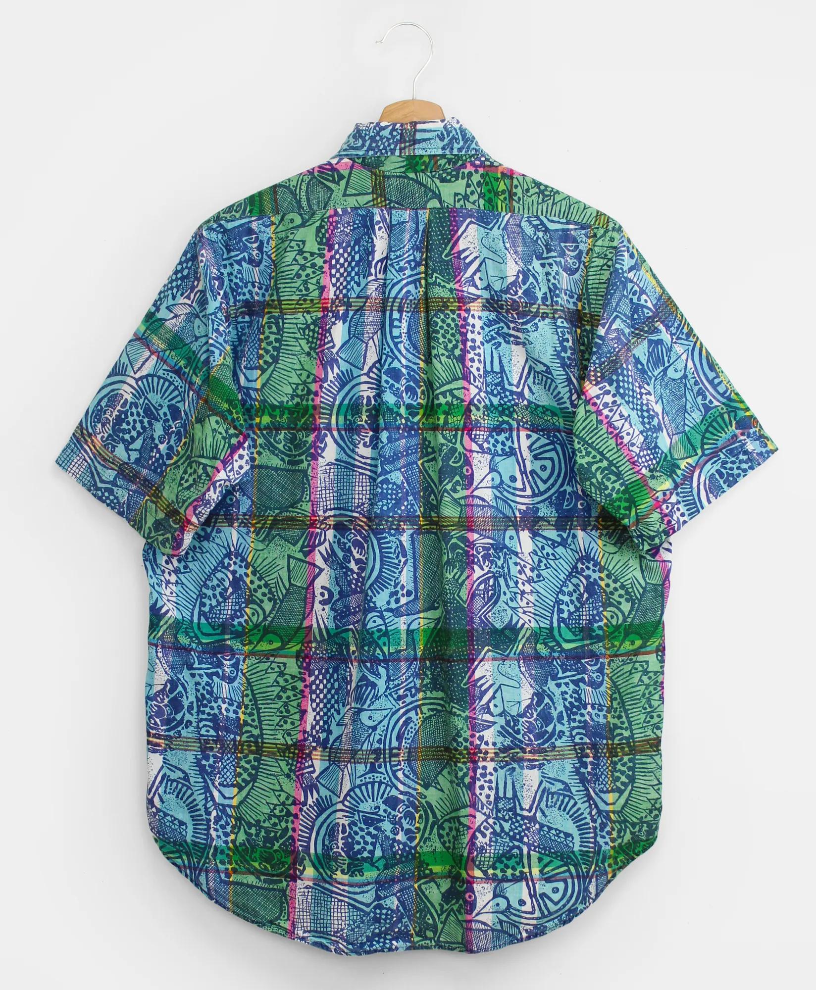 Vintage Block Print Madras Short-Sleeved Shirt, 1990s, M, image 2