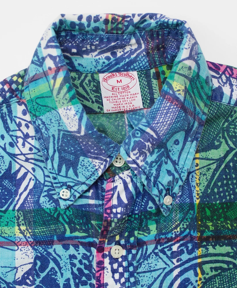 Vintage Block Print Madras Short-Sleeved Shirt, 1990s, M, image 3