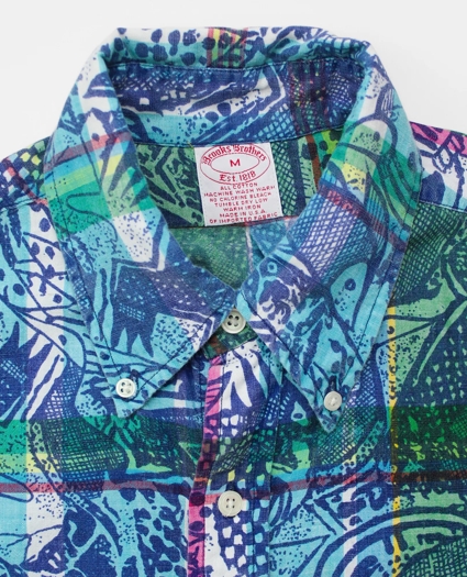 Vintage Block Print Madras Short-Sleeved Shirt, 1990s, M, image 3