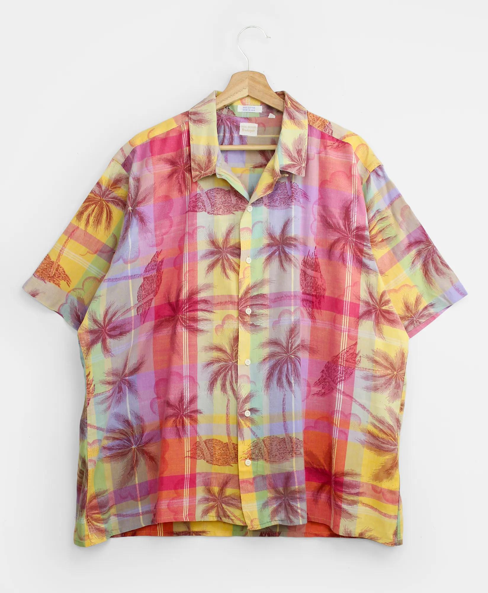 Vintage BrooksGate&trade; Hawaiian Print Madras Camp Collar Short-Sleeved Shirt, 1980s, XL, image 1
