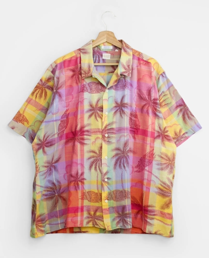 Vintage BrooksGate&trade; Hawaiian Print Madras Camp Collar Short-Sleeved Shirt, 1980s, XL, image 1