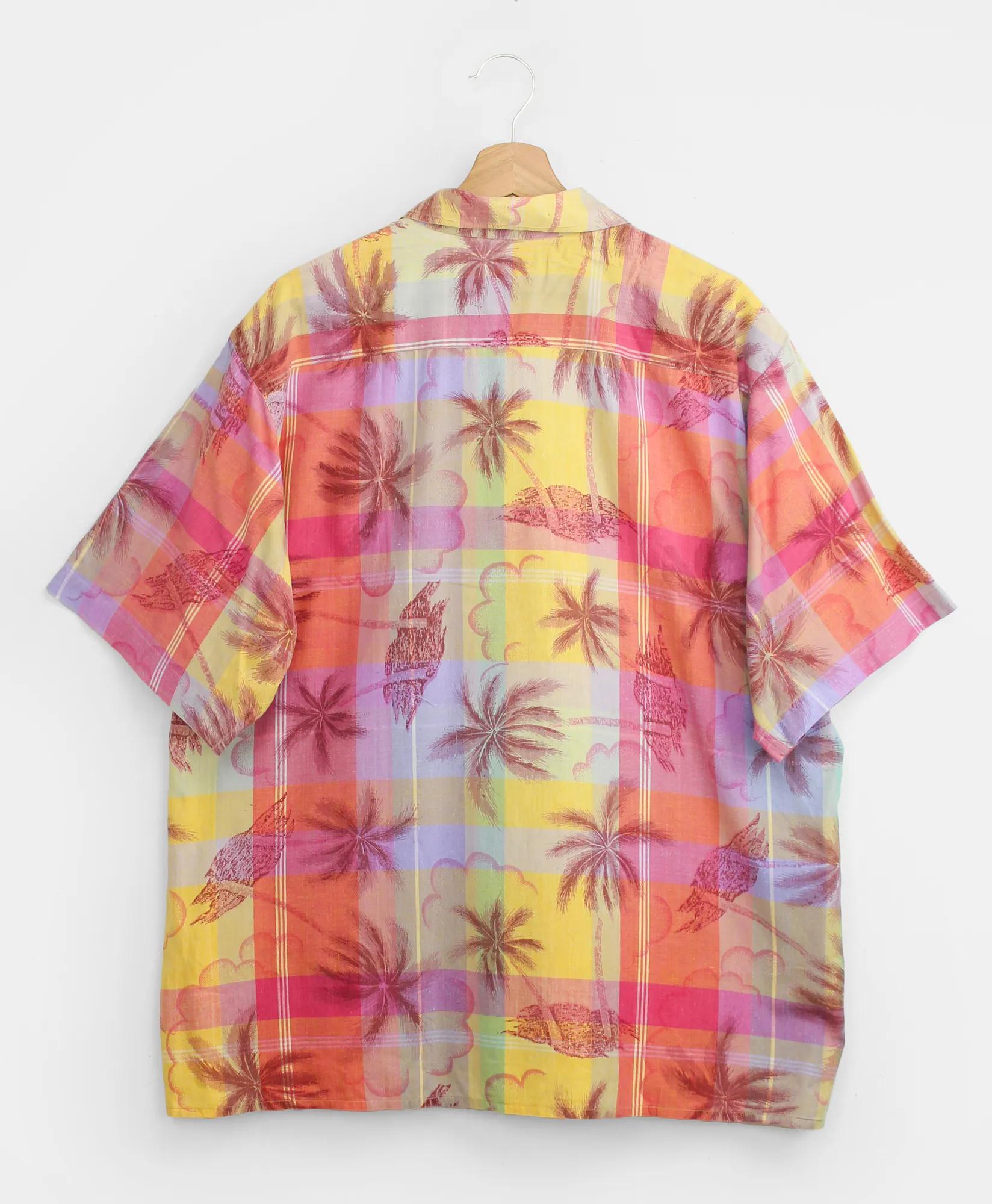 Vintage BrooksGate&trade; Hawaiian Print Madras Camp Collar Short-Sleeved Shirt, 1980s, XL, image 2