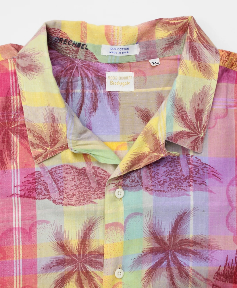 Vintage BrooksGate&trade; Hawaiian Print Madras Camp Collar Short-Sleeved Shirt, 1980s, XL, image 3