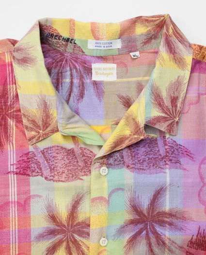 Vintage BrooksGate&trade; Hawaiian Print Madras Camp Collar Short-Sleeved Shirt, 1980s, XL, image 3