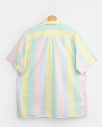 Vintage Multistripe Seersucker Camp Collar Short-Sleeved Shirt, 1980s, M, image 2