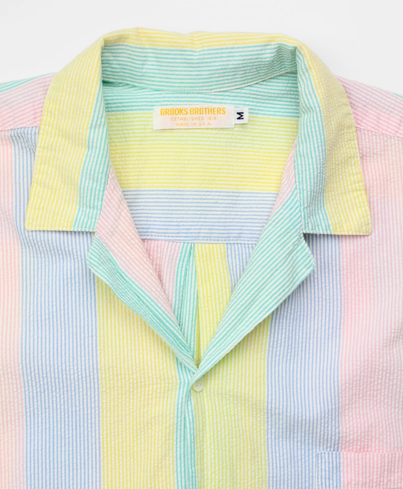 Vintage Multistripe Seersucker Camp Collar Short-Sleeved Shirt, 1980s, M, image 3