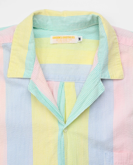 Vintage Multistripe Seersucker Camp Collar Short-Sleeved Shirt, 1980s, M, image 3
