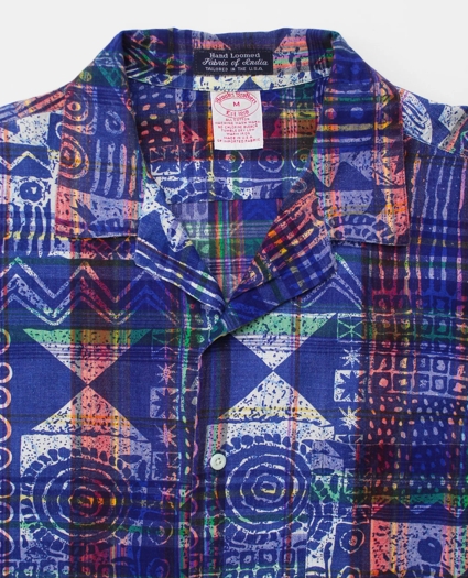 Vintage Block Print Madras Camp Collar Short-Sleeved Shirt, 1980s 1990s, M, image 3