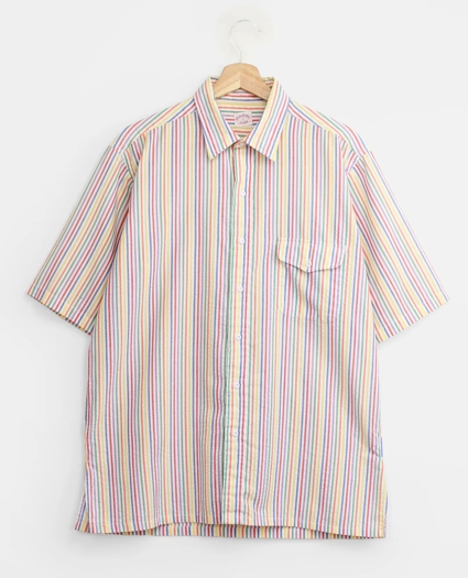 Vintage Multistripe Seersucker Short-Sleeved Shirt, 1960s, L, image 1