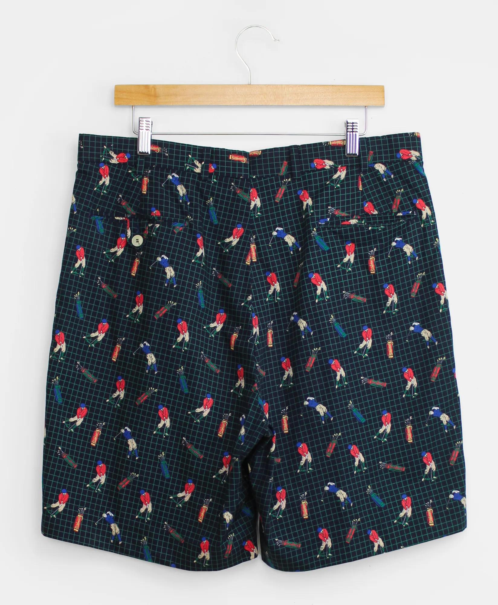 Vintage Golfer Print Pleated Shorts, 1980s, 36, image 2