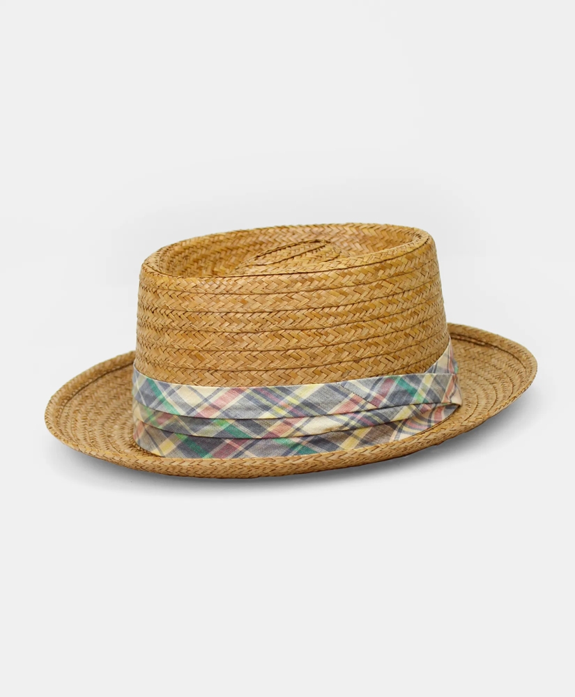 Vintage Straw Fedora with Madras Band, 1960s, 7 ⅛, image 1