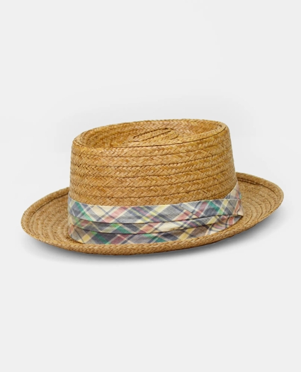 Vintage Straw Fedora with Madras Band, 1960s, 7 ⅛, image 1