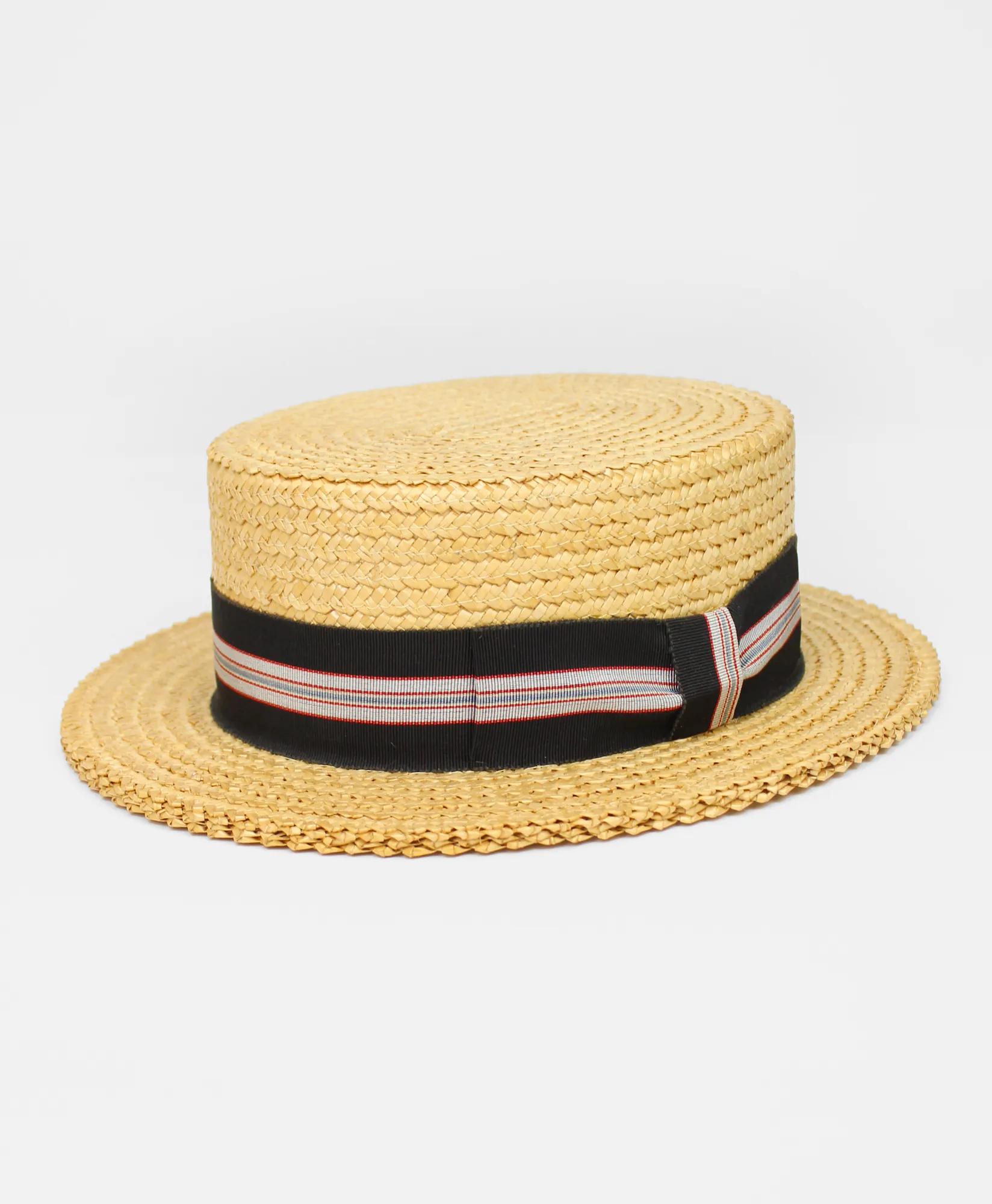 Vintage Boater Hat with Silk Band, 1950s 1960s, 7 ⅛, image 1