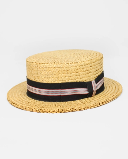 Vintage Boater Hat with Silk Band, 1950s 1960s, 7 ⅛, image 1
