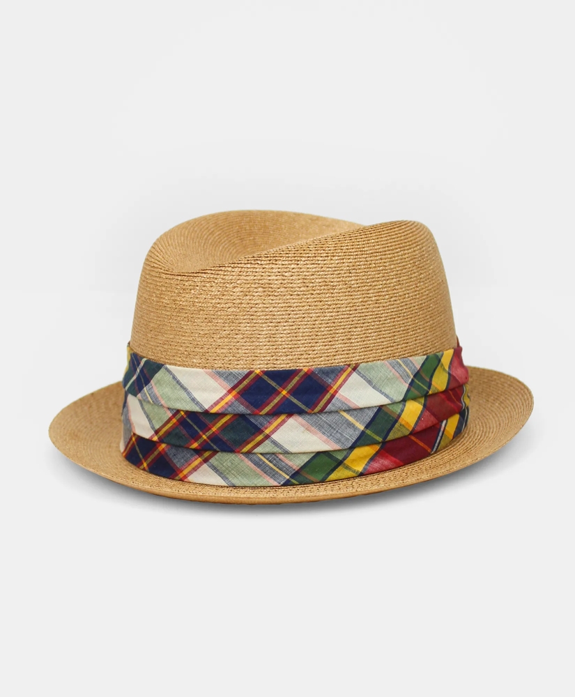 Vintage Straw Fedora with Madras Band, 1950s 1960s, 7 &frac14;, image 1