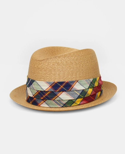 Vintage Straw Fedora with Madras Band, 1950s 1960s, 7 &frac14;, image 1