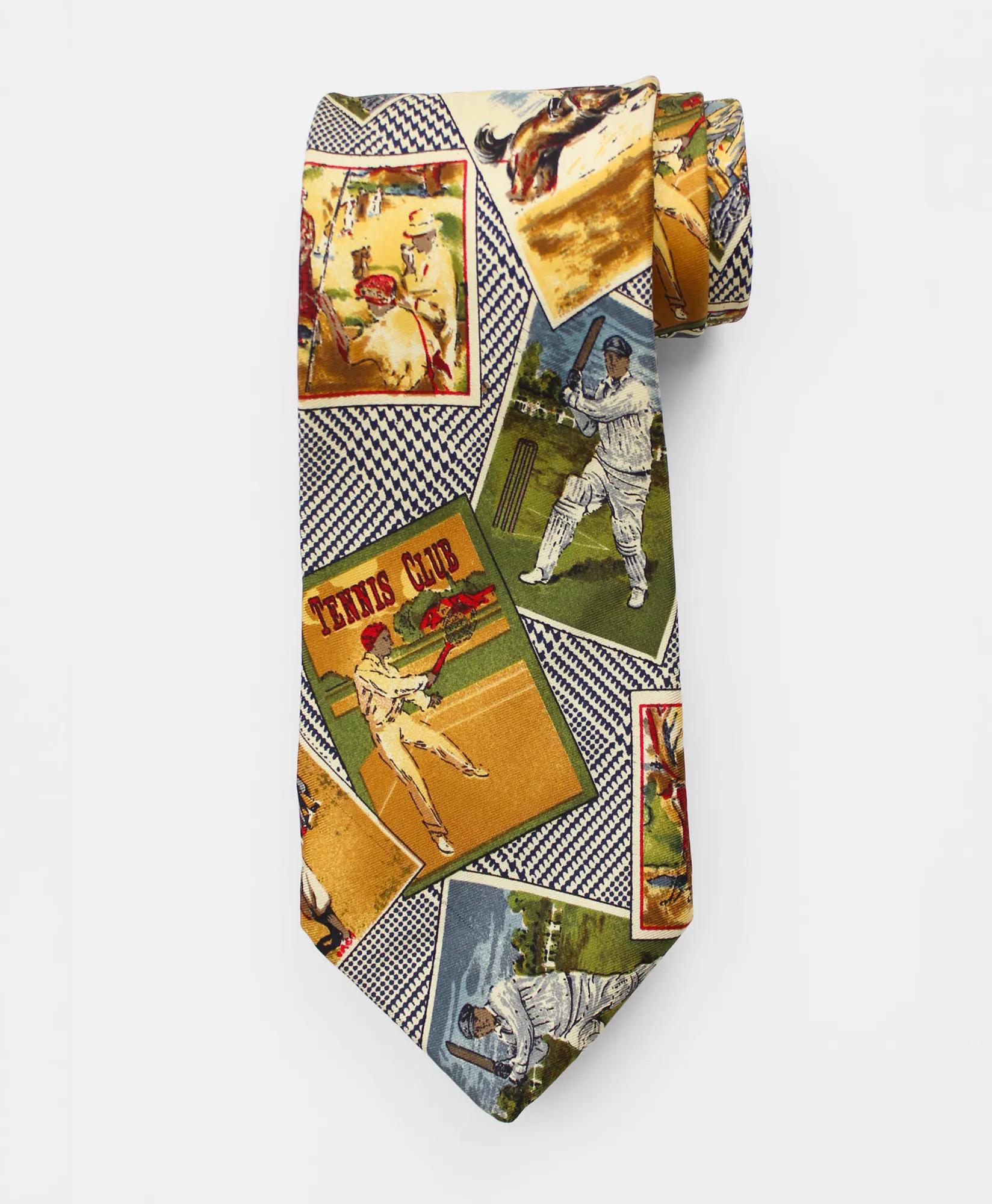 Vintage Sports Print Silk Tie, 1980s, image 1