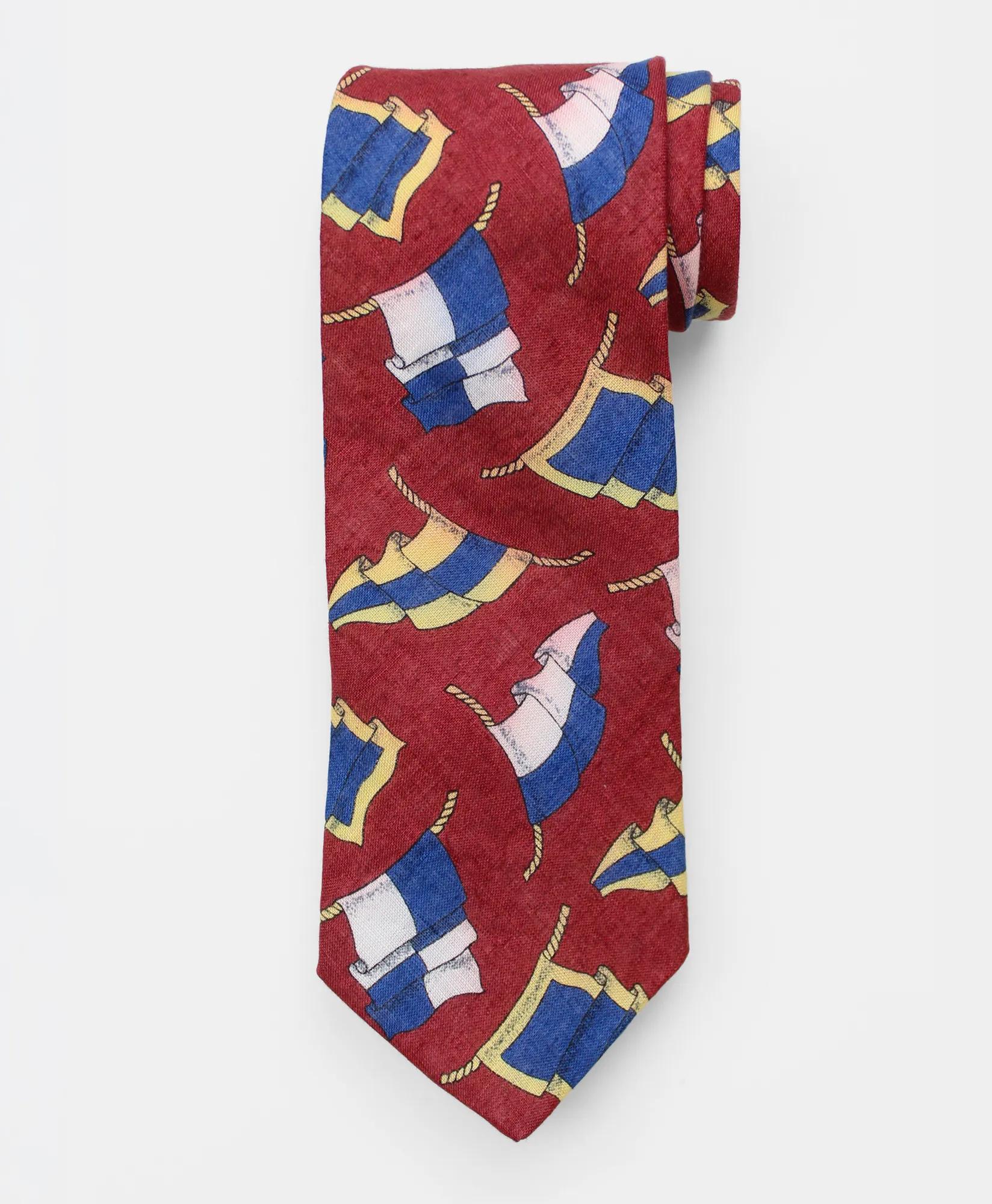 Vintage Sailing Flag Print Linen Tie, 1980s 1990s, image 1