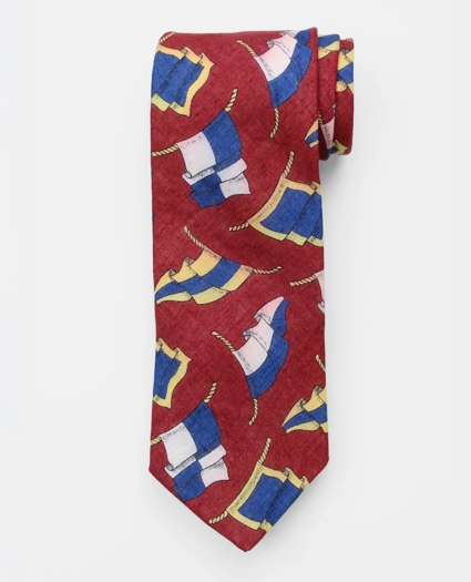 Vintage Sailing Flag Print Linen Tie, 1980s 1990s, image 1